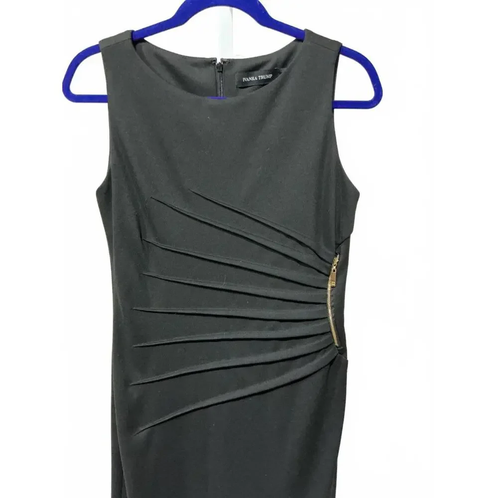 Ivanka Trump Black Sleeveless Classic Sheath Dress with Side Pleats and Zipper - Picture 3 of 6